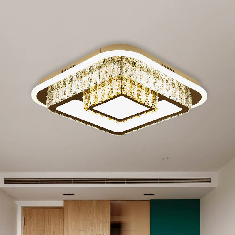 Crystal-Encrusted White Ceiling Flush Square and Round/Flower/Diamond Modernist LED Flushmount Lighting for Bedroom Clearhalo 'Ceiling Lights' 'Close To Ceiling Lights' 'Close to ceiling' 'Flush mount' Lighting' 787573