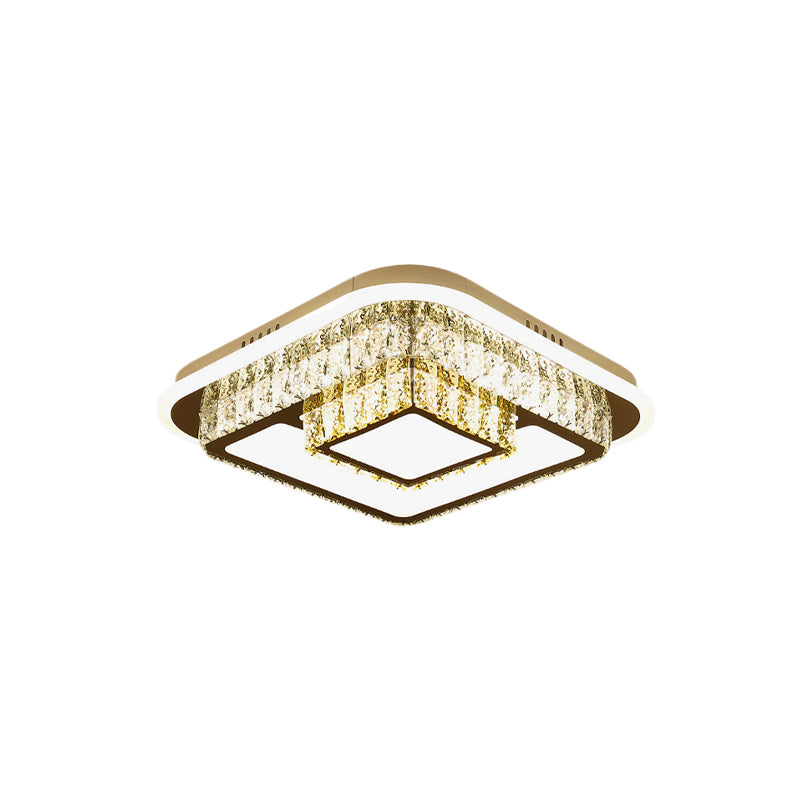 Crystal-Encrusted White Ceiling Flush Square and Round/Flower/Diamond Modernist LED Flushmount Lighting for Bedroom Clearhalo 'Ceiling Lights' 'Close To Ceiling Lights' 'Close to ceiling' 'Flush mount' Lighting' 787574