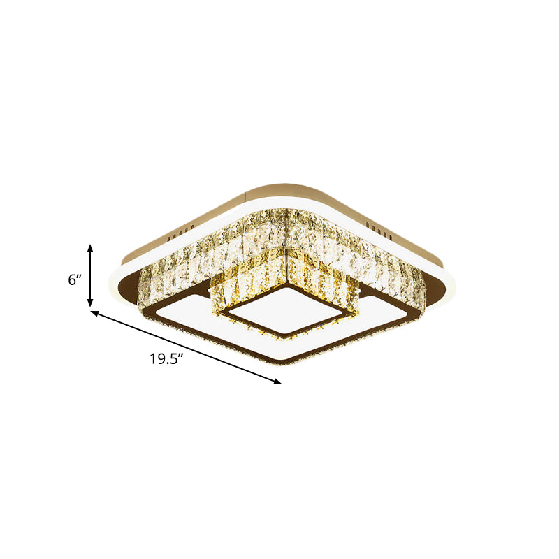 Crystal-Encrusted White Ceiling Flush Square and Round/Flower/Diamond Modernist LED Flushmount Lighting for Bedroom Clearhalo 'Ceiling Lights' 'Close To Ceiling Lights' 'Close to ceiling' 'Flush mount' Lighting' 787575