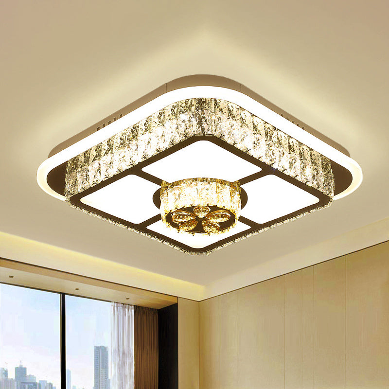 Crystal-Encrusted White Ceiling Flush Square and Round/Flower/Diamond Modernist LED Flushmount Lighting for Bedroom White A Clearhalo 'Ceiling Lights' 'Close To Ceiling Lights' 'Close to ceiling' 'Flush mount' Lighting' 787576