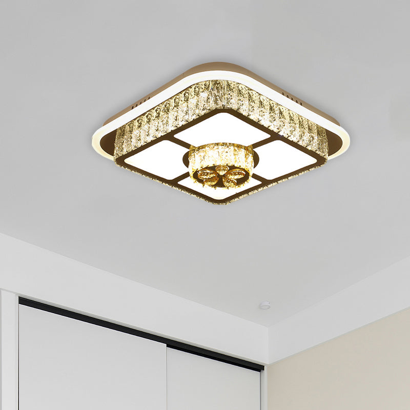 Crystal-Encrusted White Ceiling Flush Square and Round/Flower/Diamond Modernist LED Flushmount Lighting for Bedroom Clearhalo 'Ceiling Lights' 'Close To Ceiling Lights' 'Close to ceiling' 'Flush mount' Lighting' 787577