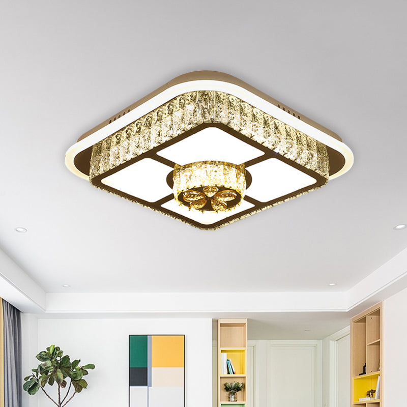 Crystal-Encrusted White Ceiling Flush Square and Round/Flower/Diamond Modernist LED Flushmount Lighting for Bedroom Clearhalo 'Ceiling Lights' 'Close To Ceiling Lights' 'Close to ceiling' 'Flush mount' Lighting' 787578