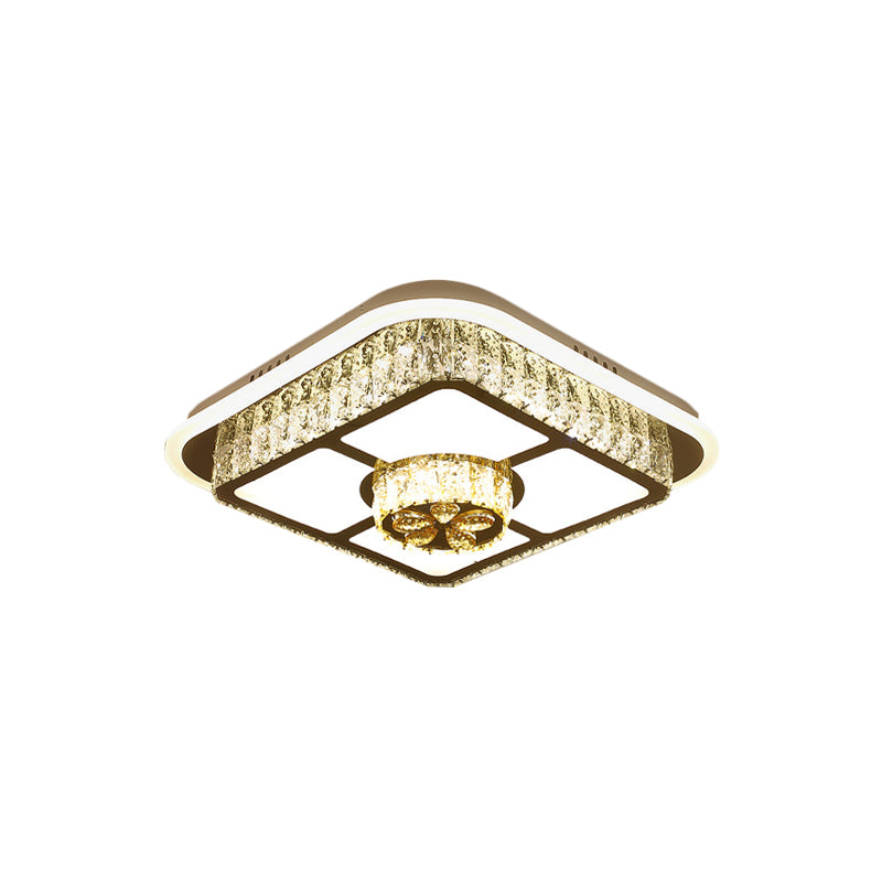 Crystal-Encrusted White Ceiling Flush Square and Round/Flower/Diamond Modernist LED Flushmount Lighting for Bedroom Clearhalo 'Ceiling Lights' 'Close To Ceiling Lights' 'Close to ceiling' 'Flush mount' Lighting' 787579