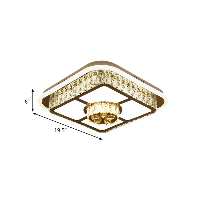 Crystal-Encrusted White Ceiling Flush Square and Round/Flower/Diamond Modernist LED Flushmount Lighting for Bedroom Clearhalo 'Ceiling Lights' 'Close To Ceiling Lights' 'Close to ceiling' 'Flush mount' Lighting' 787580