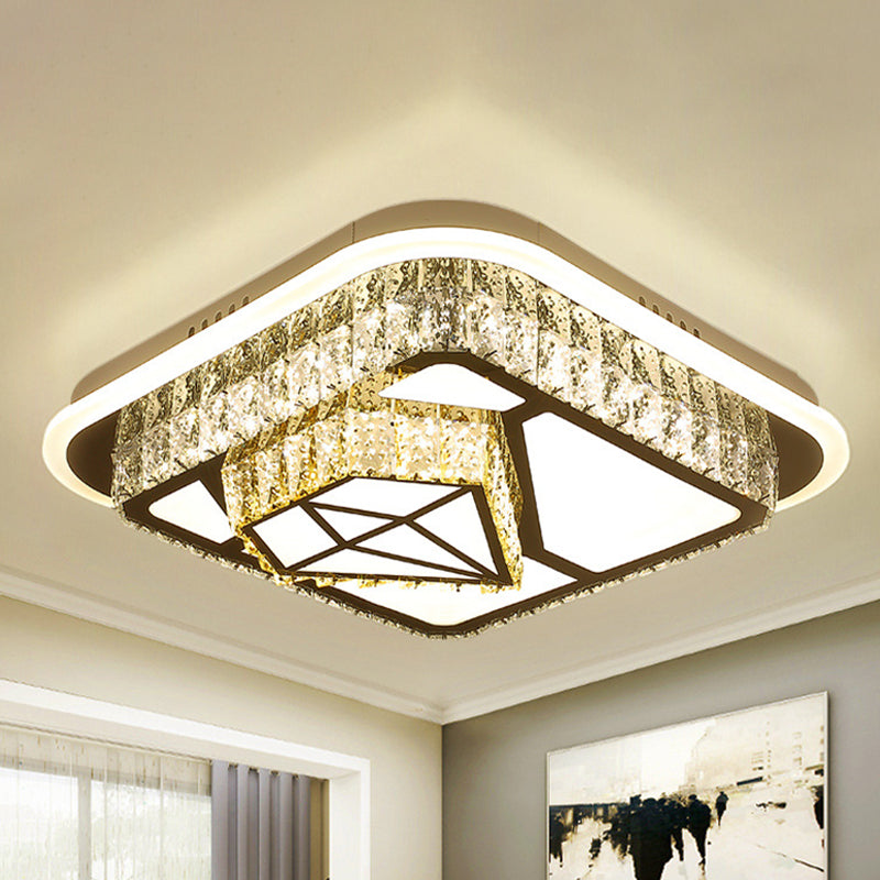 Crystal-Encrusted White Ceiling Flush Square and Round/Flower/Diamond Modernist LED Flushmount Lighting for Bedroom White D Clearhalo 'Ceiling Lights' 'Close To Ceiling Lights' 'Close to ceiling' 'Flush mount' Lighting' 787581