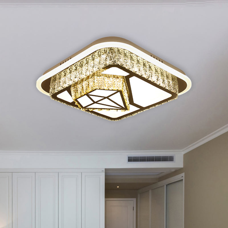 Crystal-Encrusted White Ceiling Flush Square and Round/Flower/Diamond Modernist LED Flushmount Lighting for Bedroom Clearhalo 'Ceiling Lights' 'Close To Ceiling Lights' 'Close to ceiling' 'Flush mount' Lighting' 787583