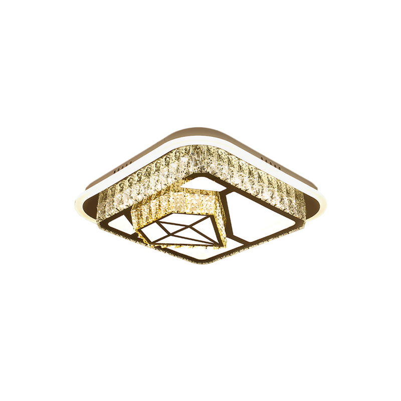 Crystal-Encrusted White Ceiling Flush Square and Round/Flower/Diamond Modernist LED Flushmount Lighting for Bedroom Clearhalo 'Ceiling Lights' 'Close To Ceiling Lights' 'Close to ceiling' 'Flush mount' Lighting' 787584