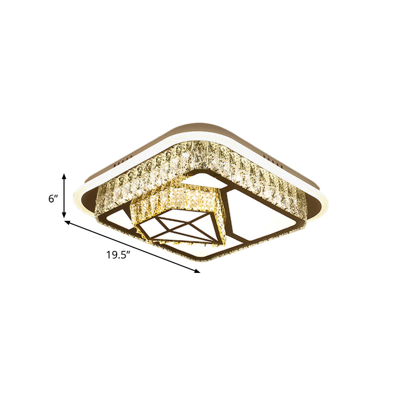 Crystal-Encrusted White Ceiling Flush Square and Round/Flower/Diamond Modernist LED Flushmount Lighting for Bedroom Clearhalo 'Ceiling Lights' 'Close To Ceiling Lights' 'Close to ceiling' 'Flush mount' Lighting' 787585