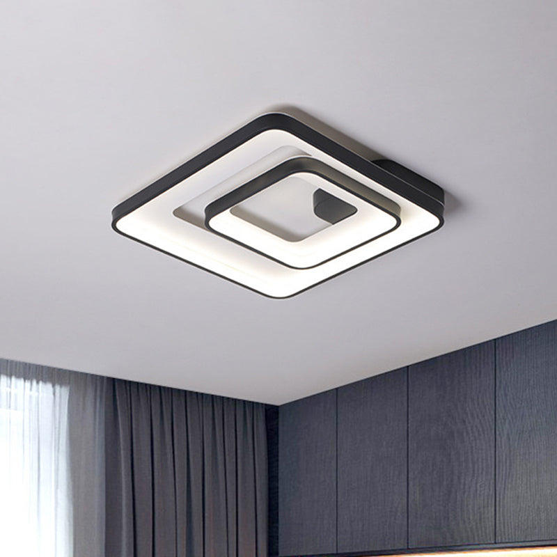 Square Frame Bedroom Flush Light Acrylic 16.5"/20.5" W LED Minimal Flush Mount in Black, White/Warm Light Black Clearhalo 'Ceiling Lights' 'Close To Ceiling Lights' 'Close to ceiling' 'Flush mount' Lighting' 787586