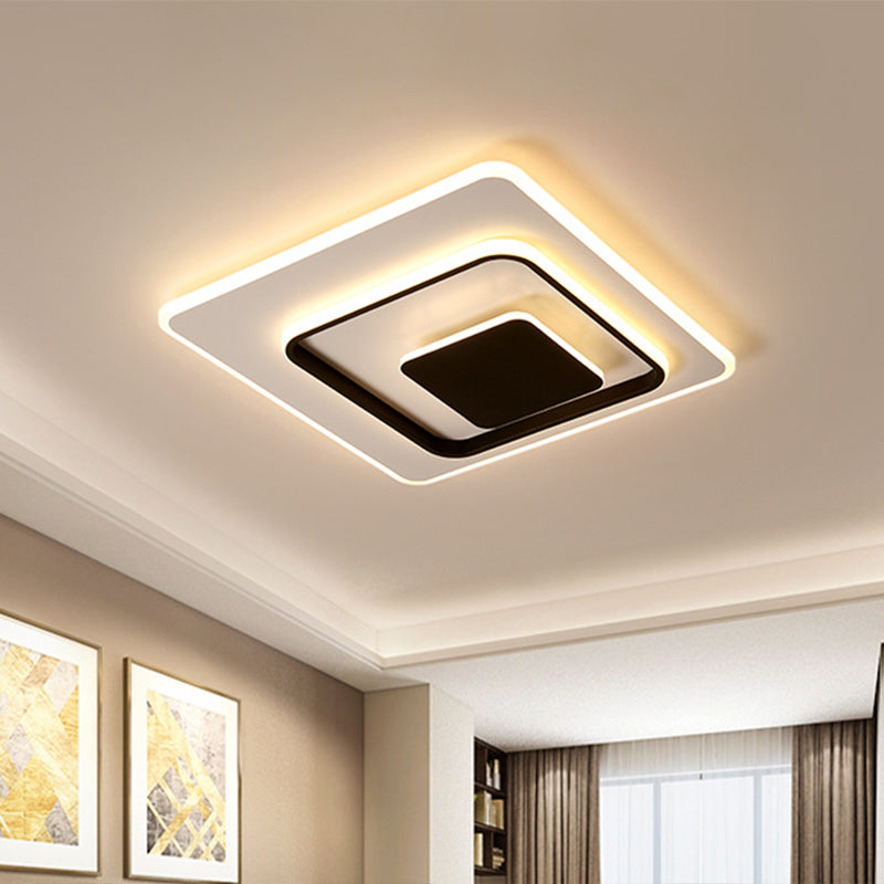 16"/19.5" W Acrylic Square Flush Mounted Light Simple White and Black LED Flush Lamp in White/Warm Light Black-White Clearhalo 'Ceiling Lights' 'Close To Ceiling Lights' 'Close to ceiling' 'Flush mount' Lighting' 787591