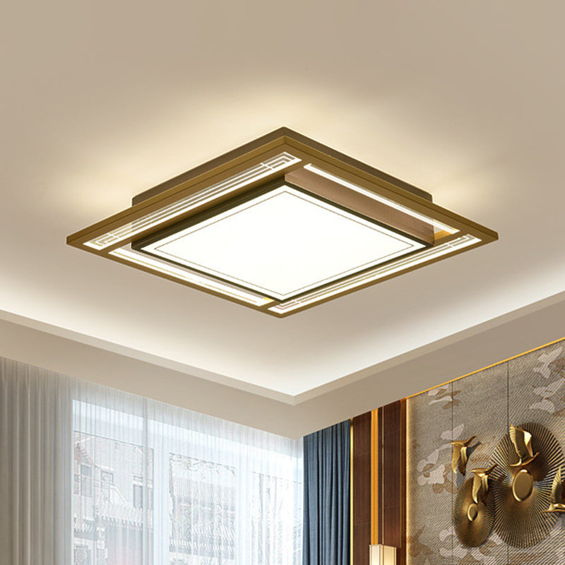 Brown Square/Rectangle Flush Mount Modernist LED Metallic Flush Ceiling Light Fixture, 21"/39" Length Brown 21" Clearhalo 'Ceiling Lights' 'Close To Ceiling Lights' 'Close to ceiling' 'Flush mount' Lighting' 787600