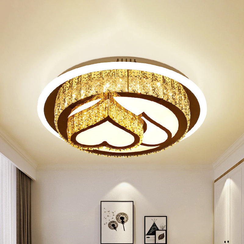 LED Flush Mount Ceiling Light Modern Loving Heart/Flower/Mushroom 2-Tier Crystal Inlaid Flushmount Lighting in Chrome Chrome A Clearhalo 'Ceiling Lights' 'Close To Ceiling Lights' 'Close to ceiling' 'Flush mount' Lighting' 787619