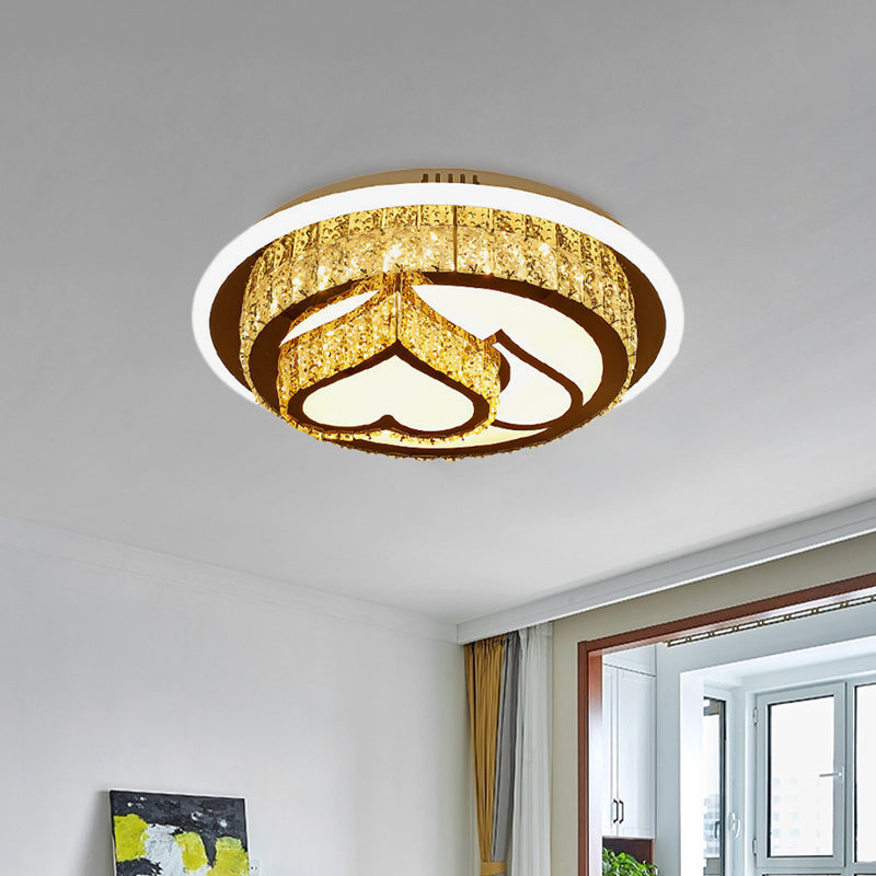 LED Flush Mount Ceiling Light Modern Loving Heart/Flower/Mushroom 2-Tier Crystal Inlaid Flushmount Lighting in Chrome Clearhalo 'Ceiling Lights' 'Close To Ceiling Lights' 'Close to ceiling' 'Flush mount' Lighting' 787620