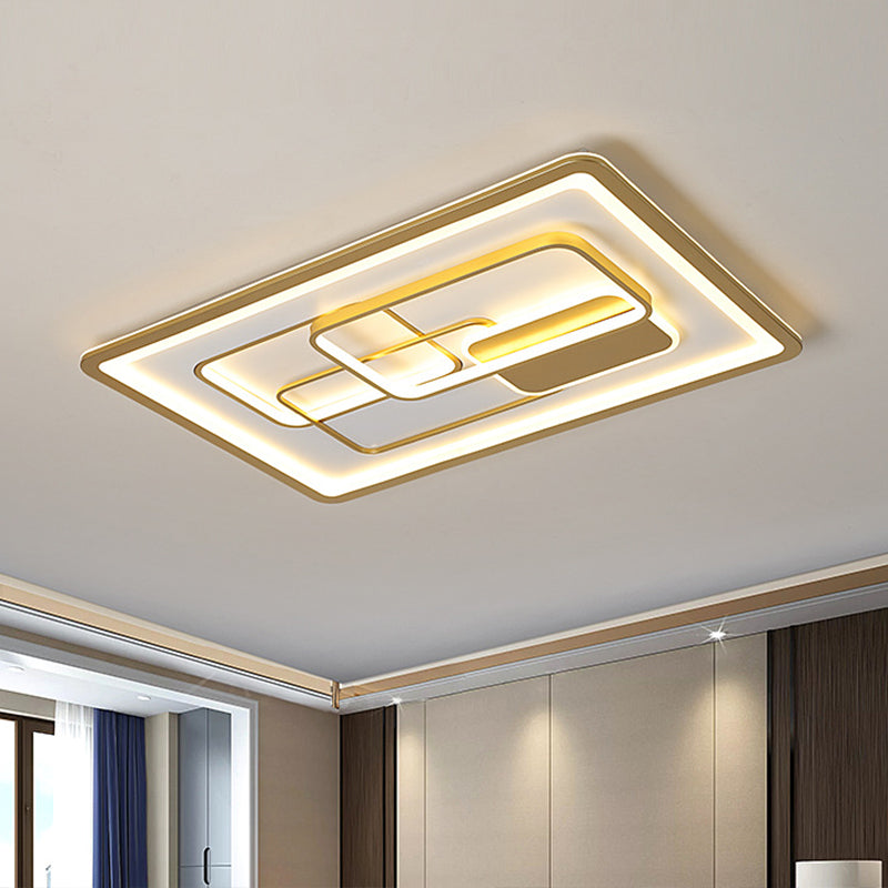 Rectangle Metallic Flush Lamp Fixture Modernist LED Gold Flush Mounted Light in White/Warm Light, 35.5"/43" Long Gold Clearhalo 'Ceiling Lights' 'Close To Ceiling Lights' 'Close to ceiling' 'Flush mount' Lighting' 787629