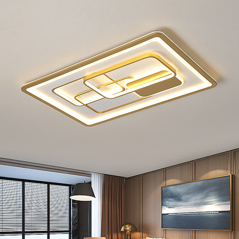 Rectangle Metallic Flush Lamp Fixture Modernist LED Gold Flush Mounted Light in White/Warm Light, 35.5"/43" Long Clearhalo 'Ceiling Lights' 'Close To Ceiling Lights' 'Close to ceiling' 'Flush mount' Lighting' 787630