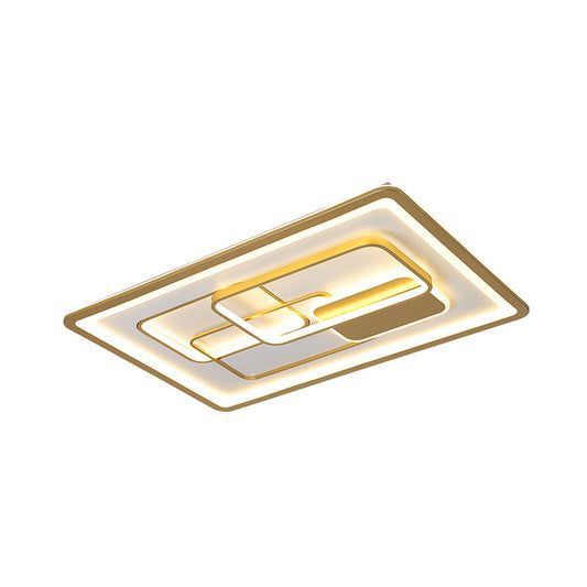 Rectangle Metallic Flush Lamp Fixture Modernist LED Gold Flush Mounted Light in White/Warm Light, 35.5"/43" Long Clearhalo 'Ceiling Lights' 'Close To Ceiling Lights' 'Close to ceiling' 'Flush mount' Lighting' 787631
