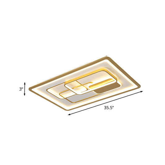 Rectangle Metallic Flush Lamp Fixture Modernist LED Gold Flush Mounted Light in White/Warm Light, 35.5"/43" Long Clearhalo 'Ceiling Lights' 'Close To Ceiling Lights' 'Close to ceiling' 'Flush mount' Lighting' 787632