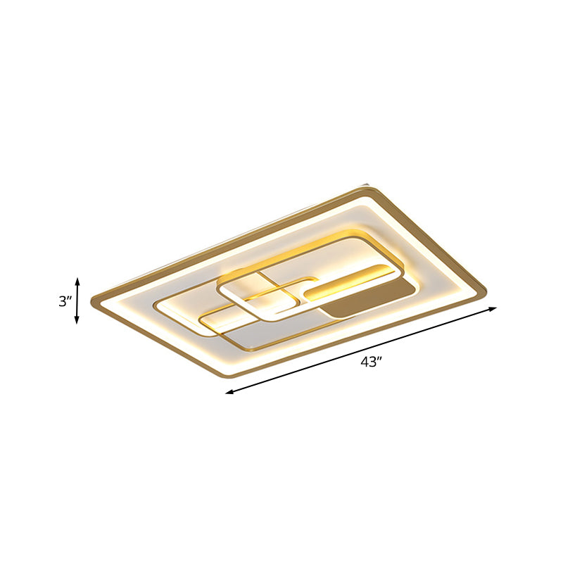 Rectangle Metallic Flush Lamp Fixture Modernist LED Gold Flush Mounted Light in White/Warm Light, 35.5"/43" Long Clearhalo 'Ceiling Lights' 'Close To Ceiling Lights' 'Close to ceiling' 'Flush mount' Lighting' 787633