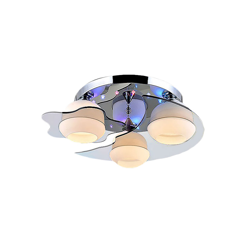 3/5-Head White Glass Flushmount Modernism Chrome Floral Living Room Ceiling Flush Light with Crystal Ball Drop Clearhalo 'Ceiling Lights' 'Close To Ceiling Lights' 'Close to ceiling' 'Flush mount' Lighting' 787636