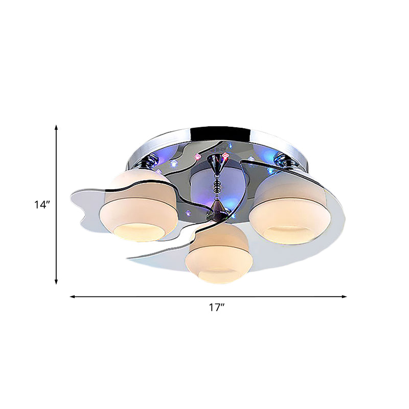 3/5-Head White Glass Flushmount Modernism Chrome Floral Living Room Ceiling Flush Light with Crystal Ball Drop Clearhalo 'Ceiling Lights' 'Close To Ceiling Lights' 'Close to ceiling' 'Flush mount' Lighting' 787637