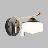 Drum Indoor Wall Sconce Opal Glass 1 Light Post Modern LED Wall Lighting in Black and Gold with Crystal Droplet Clearhalo 'Cast Iron' 'Glass' 'Industrial' 'Modern wall lights' 'Modern' 'Tiffany' 'Traditional wall lights' 'Wall Lamps & Sconces' 'Wall Lights' Lighting' 787657