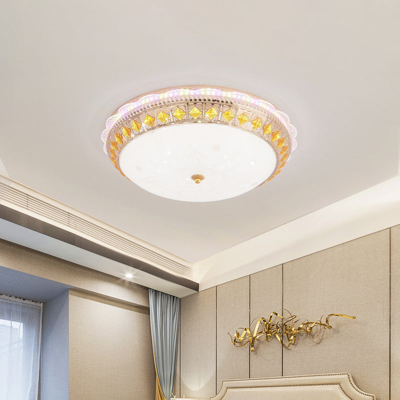 Classic Bowl Flush Mount Light Crystal Embedded LED Close to Ceiling Lighting Fixture in Gold Clearhalo 'Ceiling Lights' 'Close To Ceiling Lights' 'Close to ceiling' 'Flush mount' Lighting' 787680