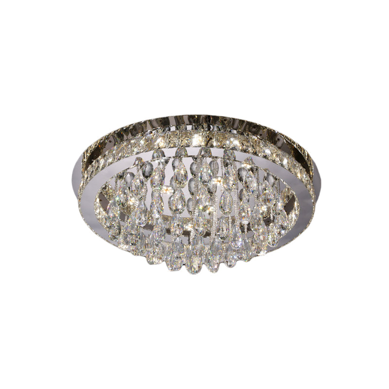 Nickel LED Ceiling Flush Light Modernist Beveled Cut Crystal-Encrusted Circular Flushmount with Crystal Drops Clearhalo 'Ceiling Lights' 'Close To Ceiling Lights' 'Close to ceiling' 'Flush mount' Lighting' 787691