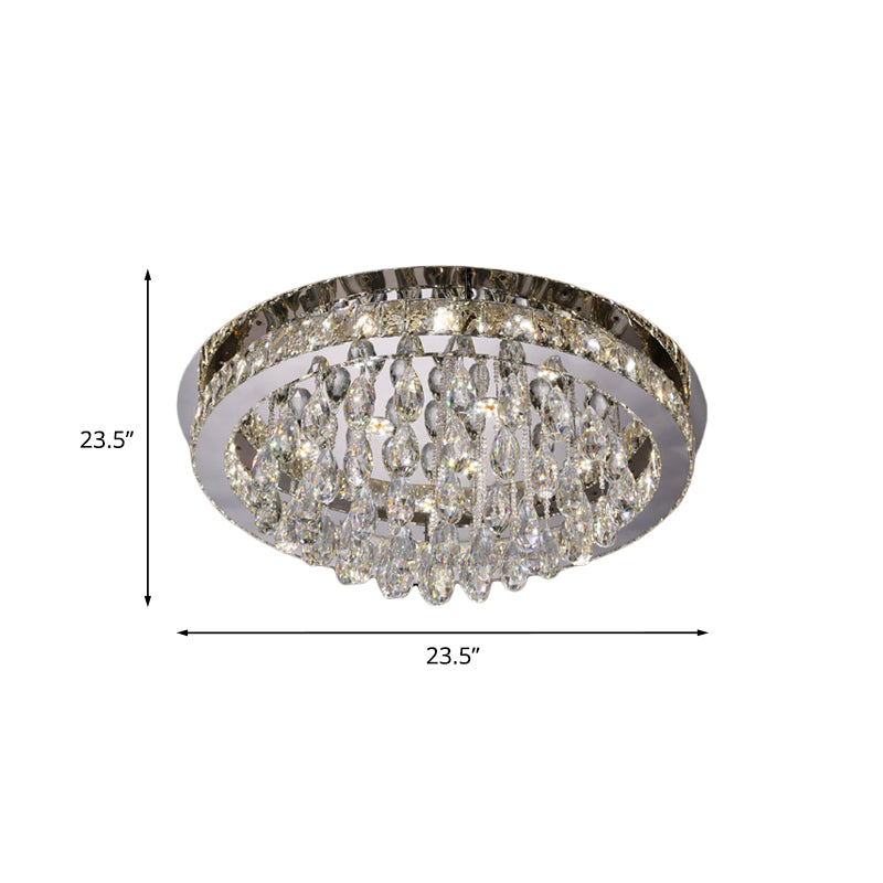 Nickel LED Ceiling Flush Light Modernist Beveled Cut Crystal-Encrusted Circular Flushmount with Crystal Drops Clearhalo 'Ceiling Lights' 'Close To Ceiling Lights' 'Close to ceiling' 'Flush mount' Lighting' 787692