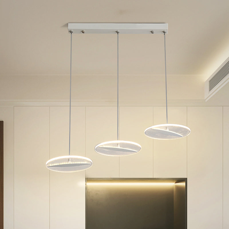 Disk Multi-Pendant Minimalist Acrylic 3 Heads Dining Room LED Ceiling Hang Fixture in White/Black/Gold White Clearhalo 'Ceiling Lights' 'Modern Pendants' 'Modern' 'Pendant Lights' 'Pendants' Lighting' 787697