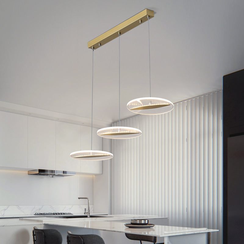 Disk Multi-Pendant Minimalist Acrylic 3 Heads Dining Room LED Ceiling Hang Fixture in White/Black/Gold Clearhalo 'Ceiling Lights' 'Modern Pendants' 'Modern' 'Pendant Lights' 'Pendants' Lighting' 787702