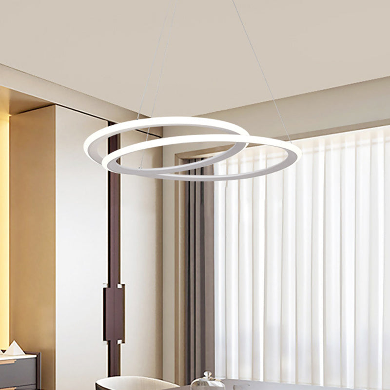 Acrylic Halo Ring Chandelier Lighting Minimal LED White Suspension Lamp in Warm/White Light over Dining Table White Clearhalo 'Ceiling Lights' 'Chandeliers' 'Modern Chandeliers' 'Modern' Lighting' 787709