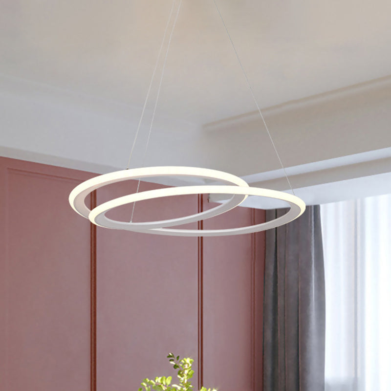 Acrylic Halo Ring Chandelier Lighting Minimal LED White Suspension Lamp in Warm/White Light over Dining Table Clearhalo 'Ceiling Lights' 'Chandeliers' 'Modern Chandeliers' 'Modern' Lighting' 787710