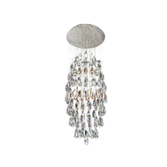 Crystal Drip Oval Flush Mount Chandelier Modern Stylish 6-Bulb Restaurant Ceiling Light in Satin Nickel Clearhalo 'Ceiling Lights' 'Close To Ceiling Lights' 'Close to ceiling' 'Flush mount' Lighting' 787715