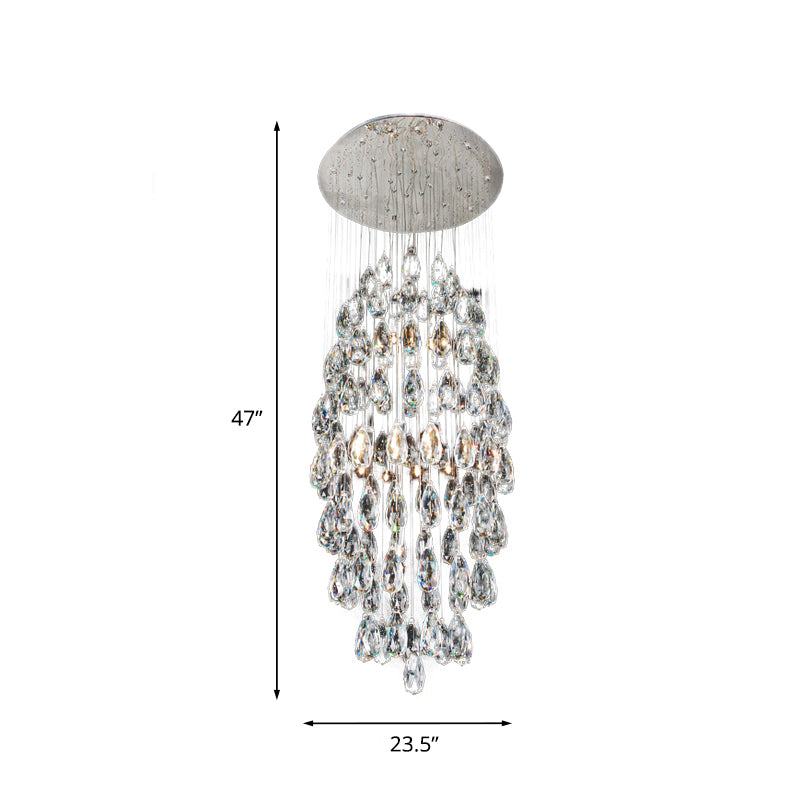 Crystal Drip Oval Flush Mount Chandelier Modern Stylish 6-Bulb Restaurant Ceiling Light in Satin Nickel Clearhalo 'Ceiling Lights' 'Close To Ceiling Lights' 'Close to ceiling' 'Flush mount' Lighting' 787716