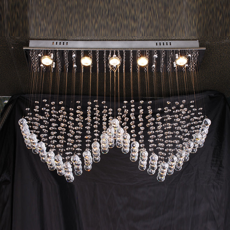 5 Lights Ceiling Mount Chandelier Modern Romantic Double Love Heart Draping Crystal Flush Mount in Satin Nickel Clearhalo 'Ceiling Lights' 'Close To Ceiling Lights' 'Close to ceiling' 'Flush mount' Lighting' 787722