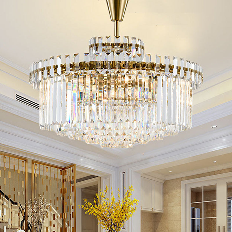 Tiered Round Clear Crystal Chandelier Light Classic 10/18 Heads Living Room Pendant Lighting in Gold Clearhalo 'Ceiling Lights' 'Chandeliers' Lighting' options 787746