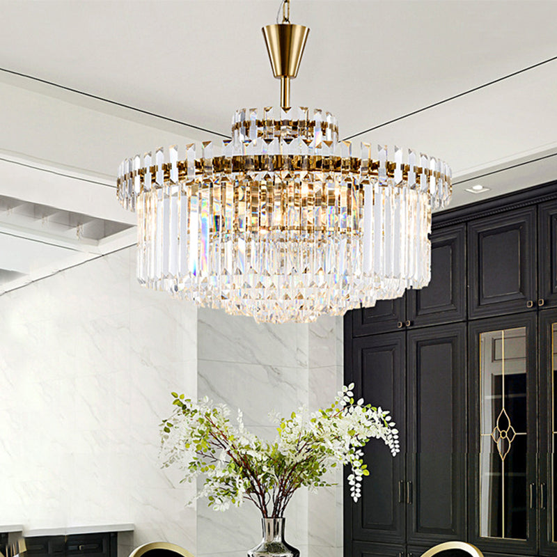 Tiered Round Clear Crystal Chandelier Light Classic 10/18 Heads Living Room Pendant Lighting in Gold Clearhalo 'Ceiling Lights' 'Chandeliers' Lighting' options 787747