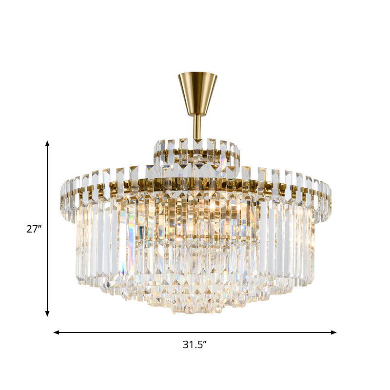 Tiered Round Clear Crystal Chandelier Light Classic 10/18 Heads Living Room Pendant Lighting in Gold Clearhalo 'Ceiling Lights' 'Chandeliers' Lighting' options 787750