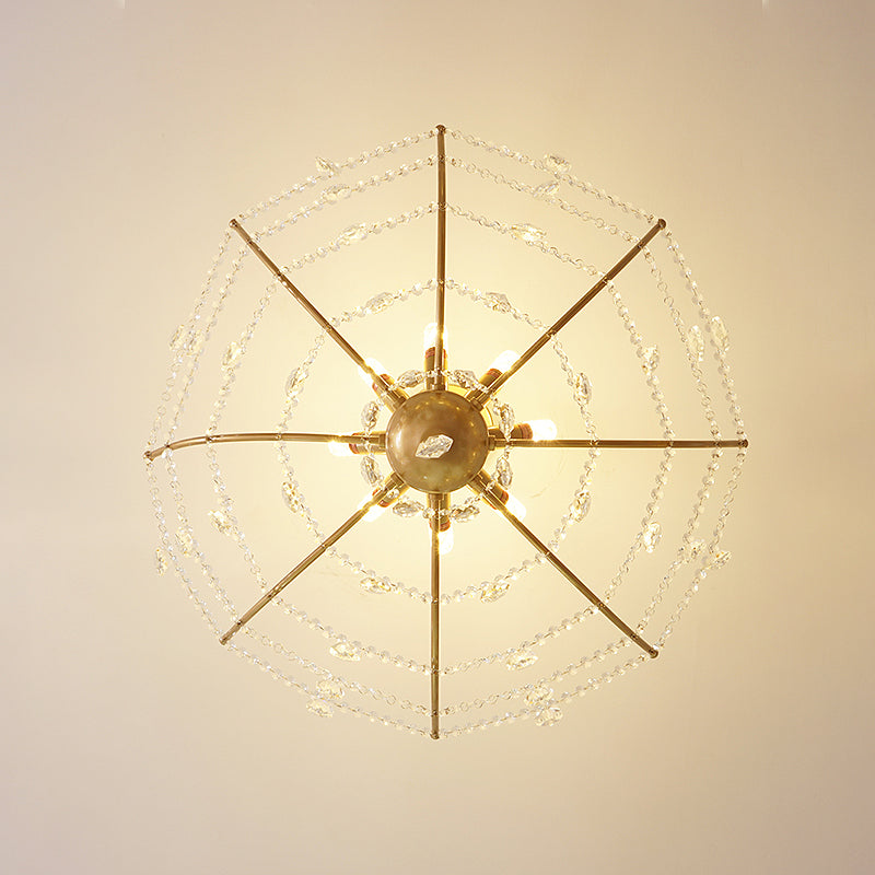 6/8 Bulbs Semi Flush Chandelier Retro Netting Crystal Strand Flush Ceiling Light in Gold Clearhalo 'Ceiling Lights' 'Close To Ceiling Lights' 'Close to ceiling' 'Semi-flushmount' Lighting' 787757