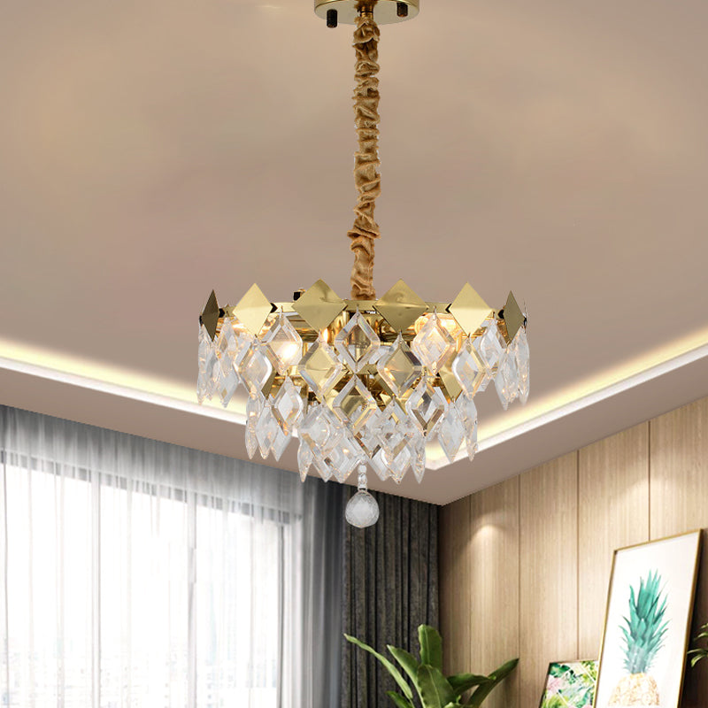 Gold Diamond Chandelier Lamp Country Clear Crystal 6/9 Bulbs Dining Room Hanging Pendant Clearhalo 'Ceiling Lights' 'Chandeliers' Lighting' options 787764