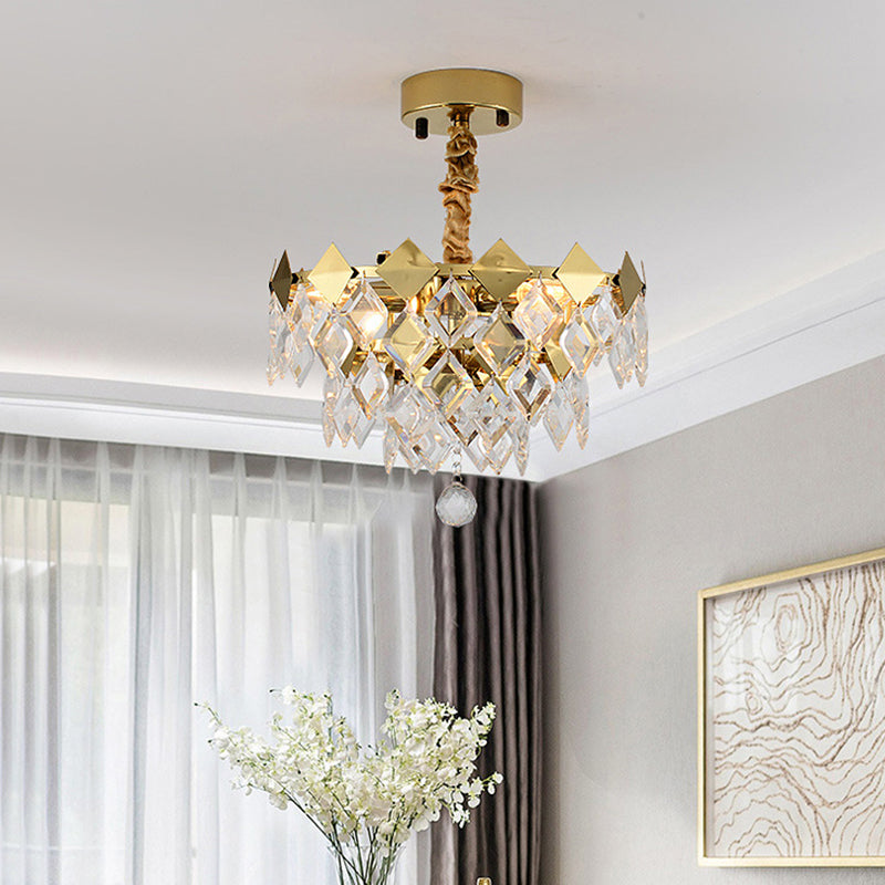 Gold Diamond Chandelier Lamp Country Clear Crystal 6/9 Bulbs Dining Room Hanging Pendant Clearhalo 'Ceiling Lights' 'Chandeliers' Lighting' options 787765