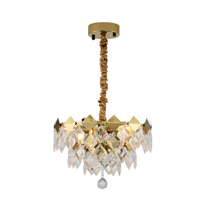 Gold Diamond Chandelier Lamp Country Clear Crystal 6/9 Bulbs Dining Room Hanging Pendant Clearhalo 'Ceiling Lights' 'Chandeliers' Lighting' options 787766