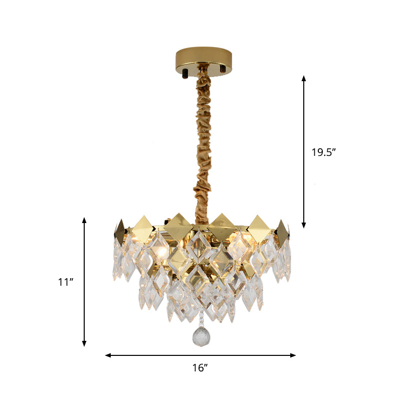 Gold Diamond Chandelier Lamp Country Clear Crystal 6/9 Bulbs Dining Room Hanging Pendant Clearhalo 'Ceiling Lights' 'Chandeliers' Lighting' options 787767