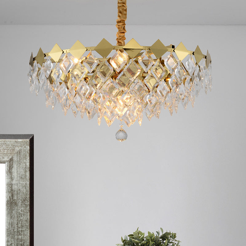 Gold Diamond Chandelier Lamp Country Clear Crystal 6/9 Bulbs Dining Room Hanging Pendant Clearhalo 'Ceiling Lights' 'Chandeliers' Lighting' options 787770