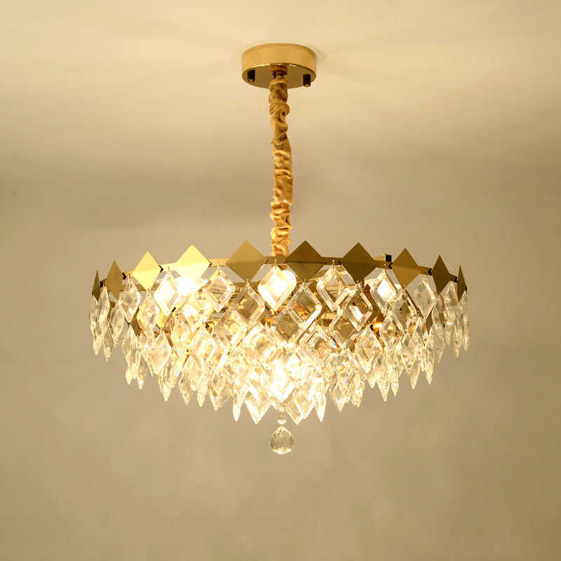 Gold Diamond Chandelier Lamp Country Clear Crystal 6/9 Bulbs Dining Room Hanging Pendant Clearhalo 'Ceiling Lights' 'Chandeliers' Lighting' options 787771