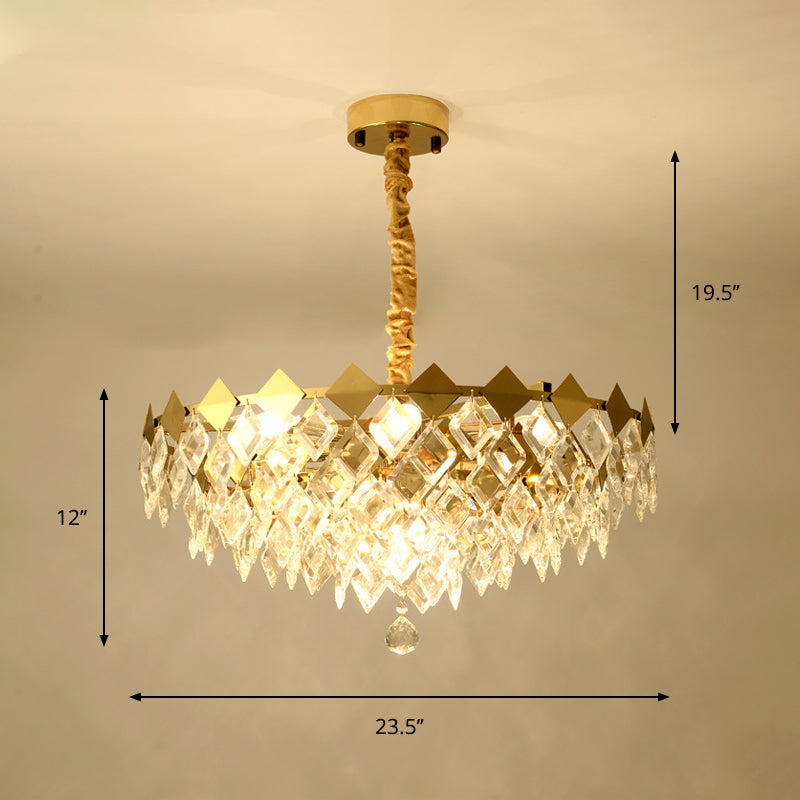 Gold Diamond Chandelier Lamp Country Clear Crystal 6/9 Bulbs Dining Room Hanging Pendant Clearhalo 'Ceiling Lights' 'Chandeliers' Lighting' options 787772