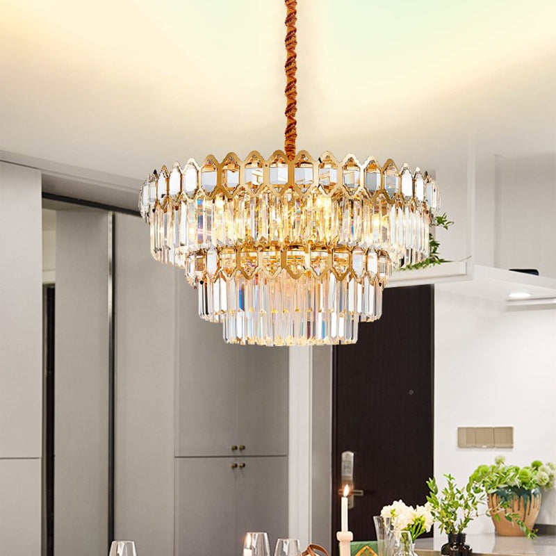 8 Heads Ceiling Chandelier Rustic Dining Room Hanging Light Fixture with Tiered Crystal Rod Shade in Gold Gold Clearhalo 'Ceiling Lights' 'Chandeliers' Lighting' options 787790_eb3cdb44-5e14-4815-8e60-41fa0417f48e