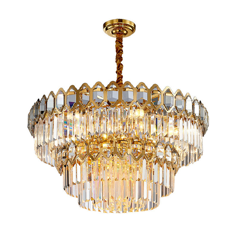 8 Heads Ceiling Chandelier Rustic Dining Room Hanging Light Fixture with Tiered Crystal Rod Shade in Gold Clearhalo 'Ceiling Lights' 'Chandeliers' Lighting' options 787792