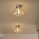 Starburst Foyer Mini Semi Flush Light Modern Crystal Bead 1 Bulb Silver Ceiling Mount Lamp Silver Clearhalo 'Ceiling Lights' 'Close To Ceiling Lights' 'Close to ceiling' 'Semi-flushmount' Lighting' 787794