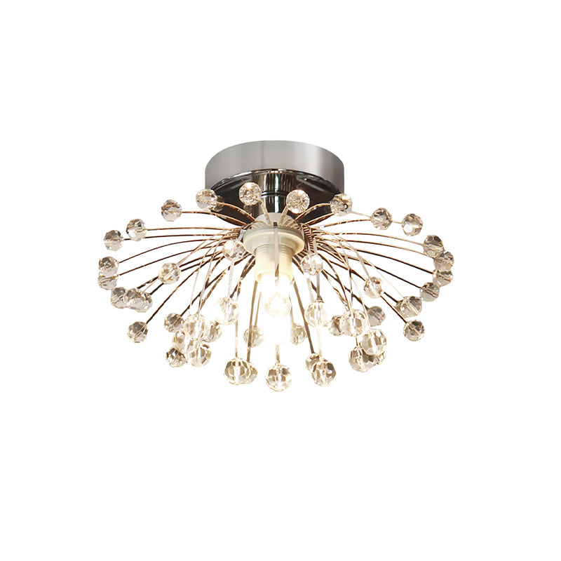 Starburst Foyer Mini Semi Flush Light Modern Crystal Bead 1 Bulb Silver Ceiling Mount Lamp Clearhalo 'Ceiling Lights' 'Close To Ceiling Lights' 'Close to ceiling' 'Semi-flushmount' Lighting' 787795